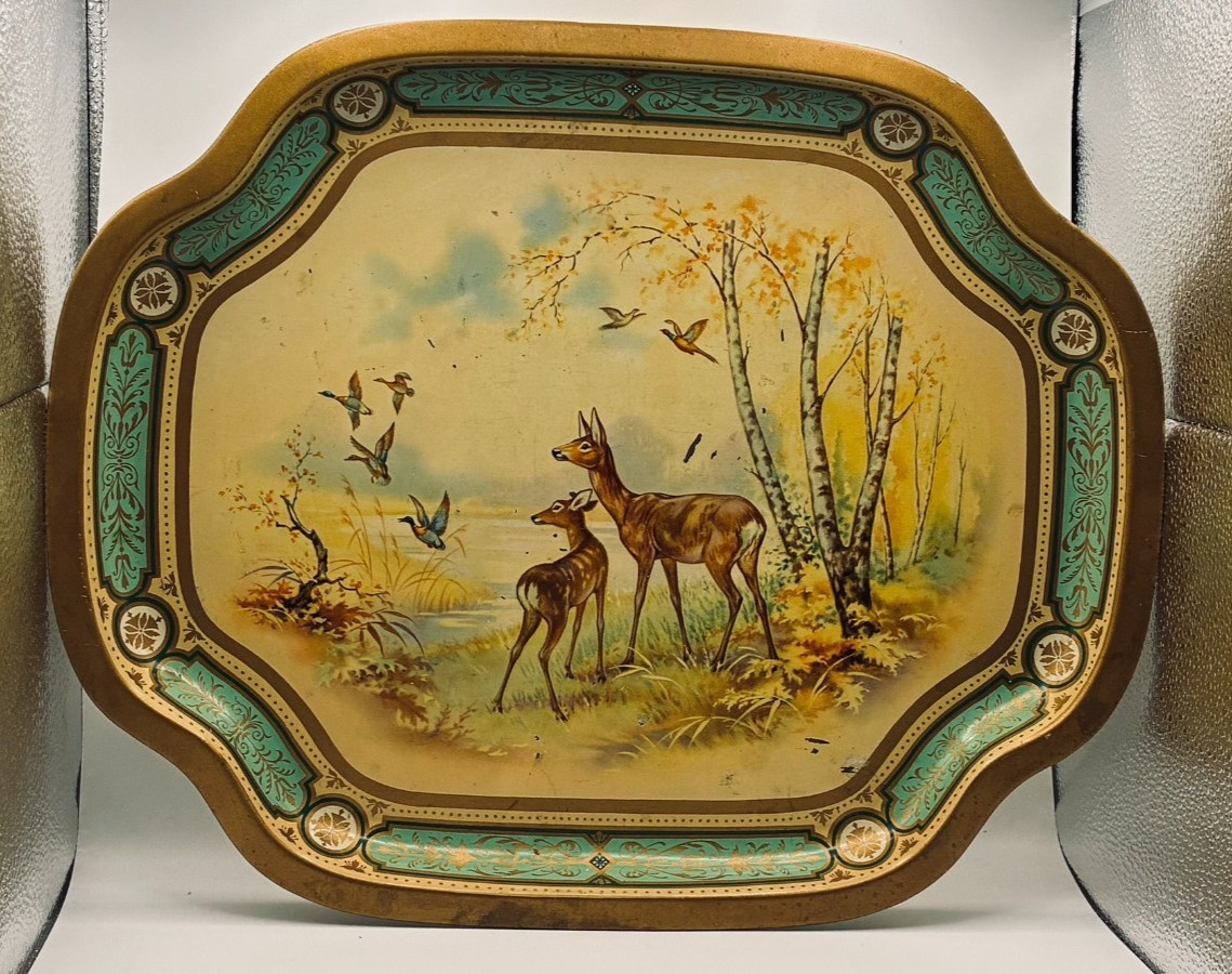 VINTAGE BARET WARE TIN LITHO GAME DEER #145 SERVING TRAY 16