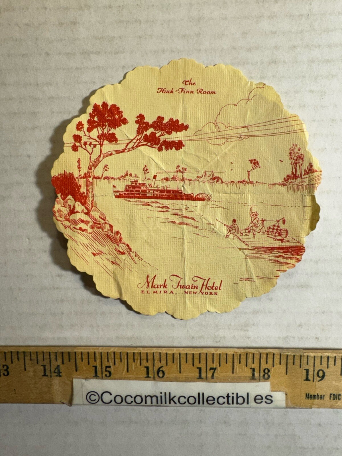 Vintage The Huck-Finn Room Mark Twain Hotel Elmira New York Cocktail Coaster