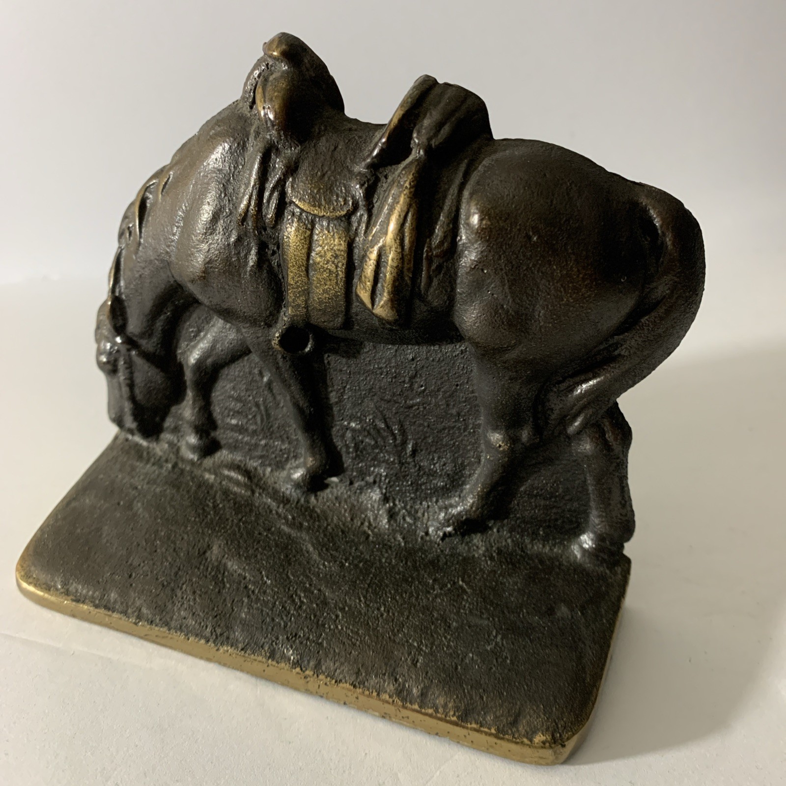 Vintage Cast Iron Horse Bookend Heavy Grazing Saddled Western Bronzed Antique