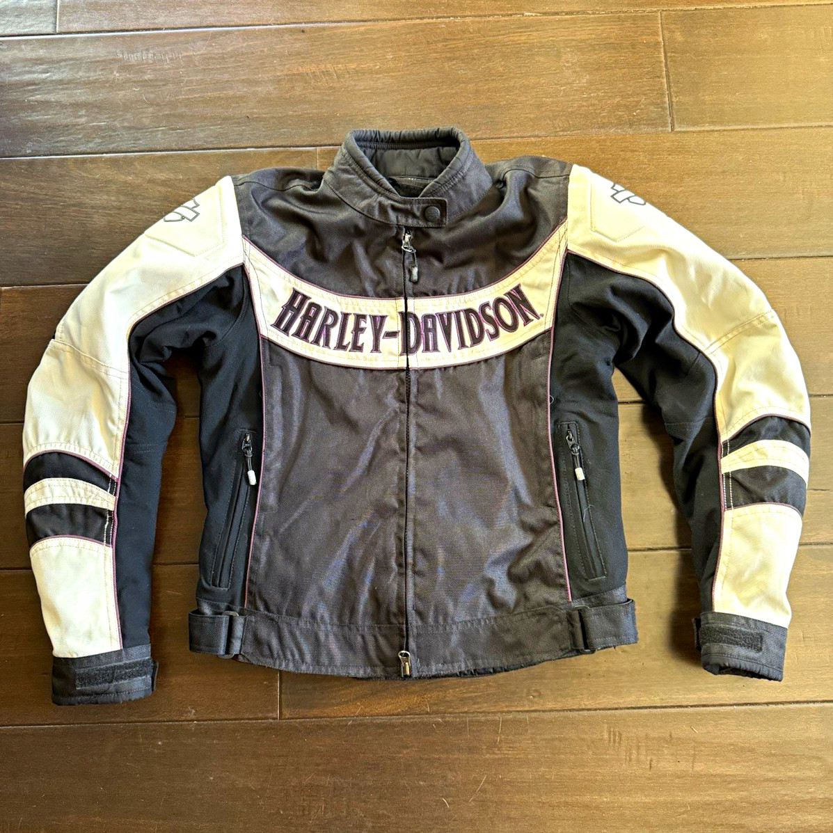 Vintage Women’s Harley-Davidson Black/Cream Motorcycle Jacket Size M 