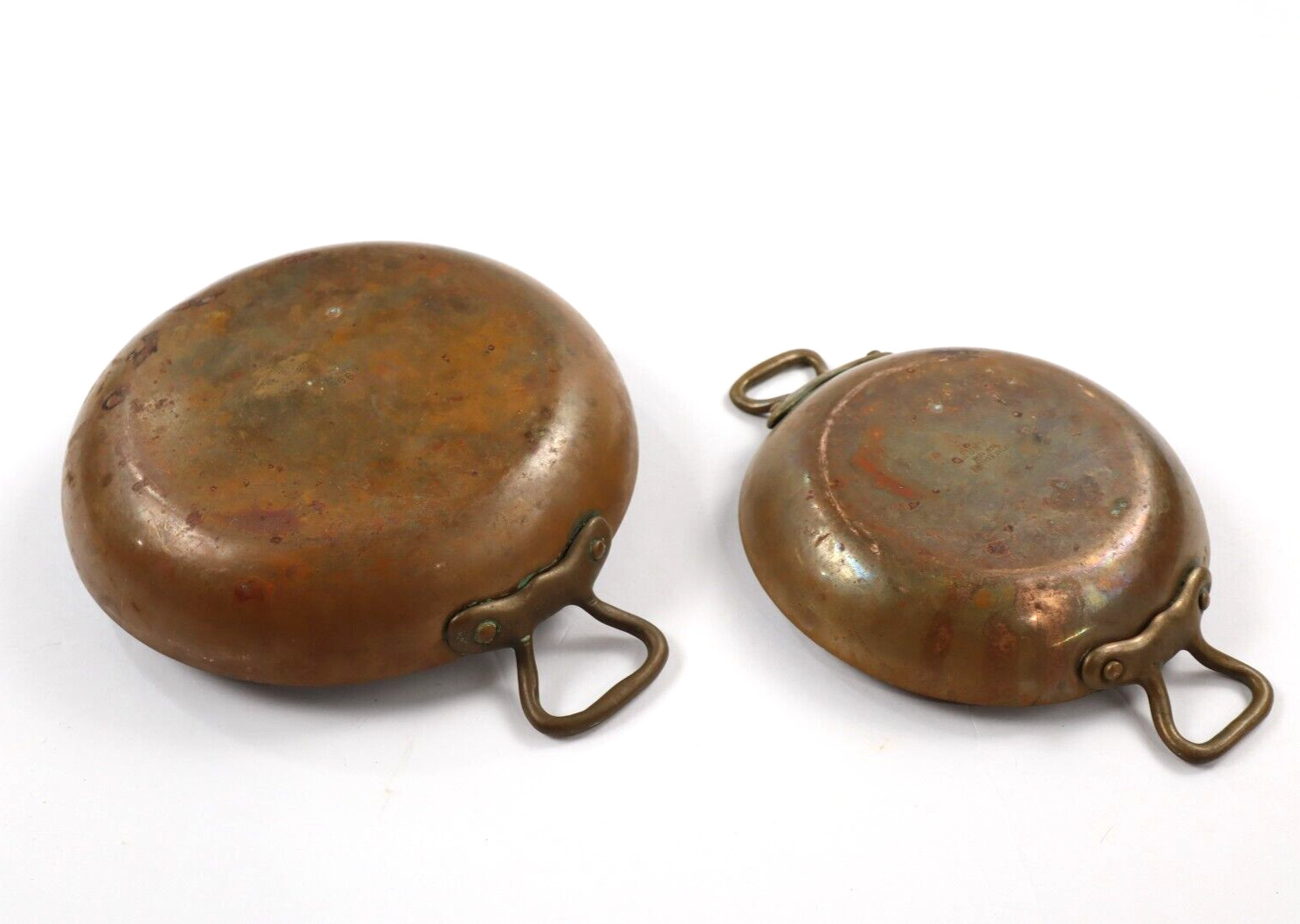 VTG LOT OF 2 Bazar Francais Saute Pan New York “666” Round Copper Brass Handles