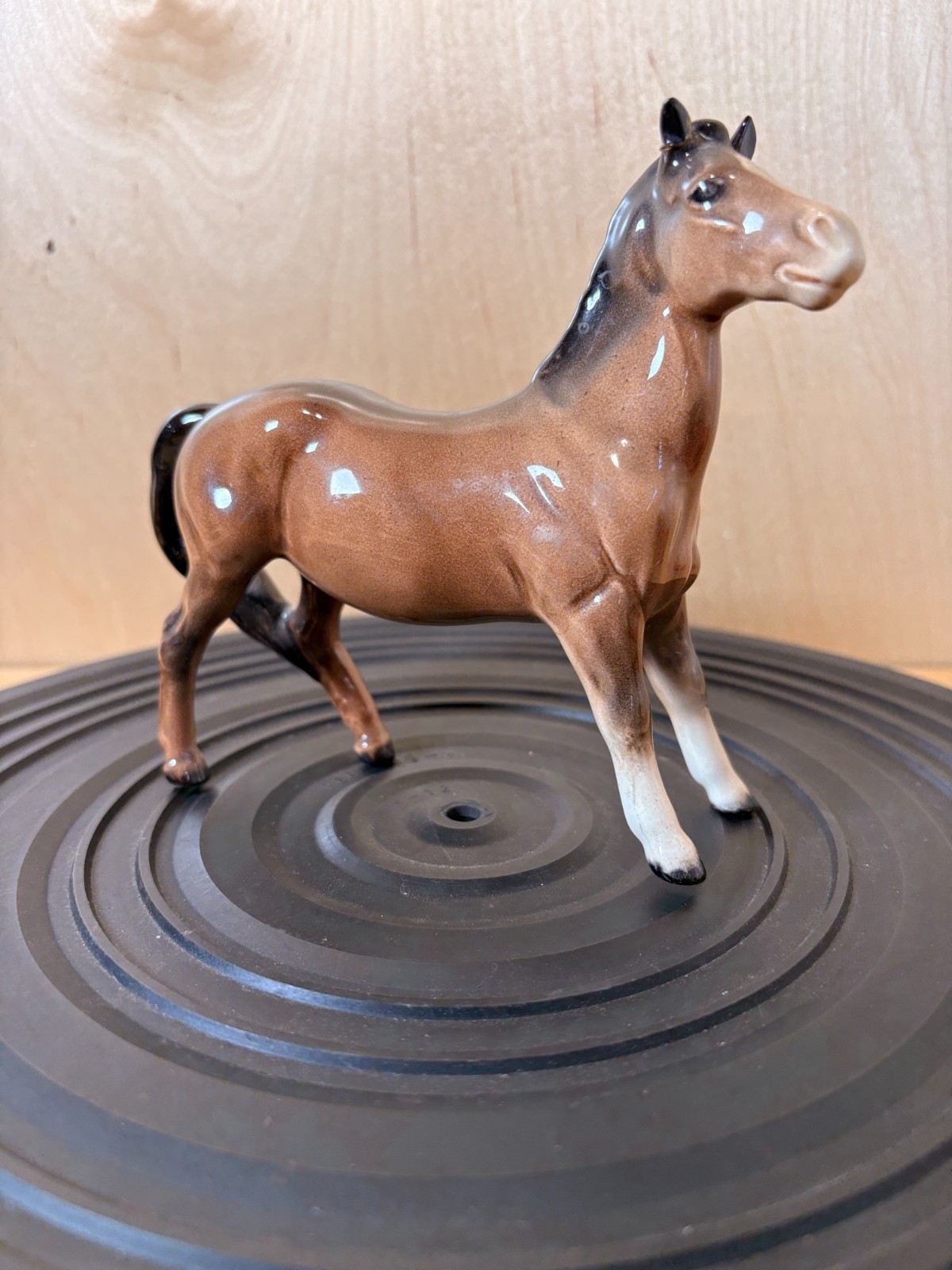 Vintage Beswick England Brown Horse Figurine Walking Dark Mane Tail