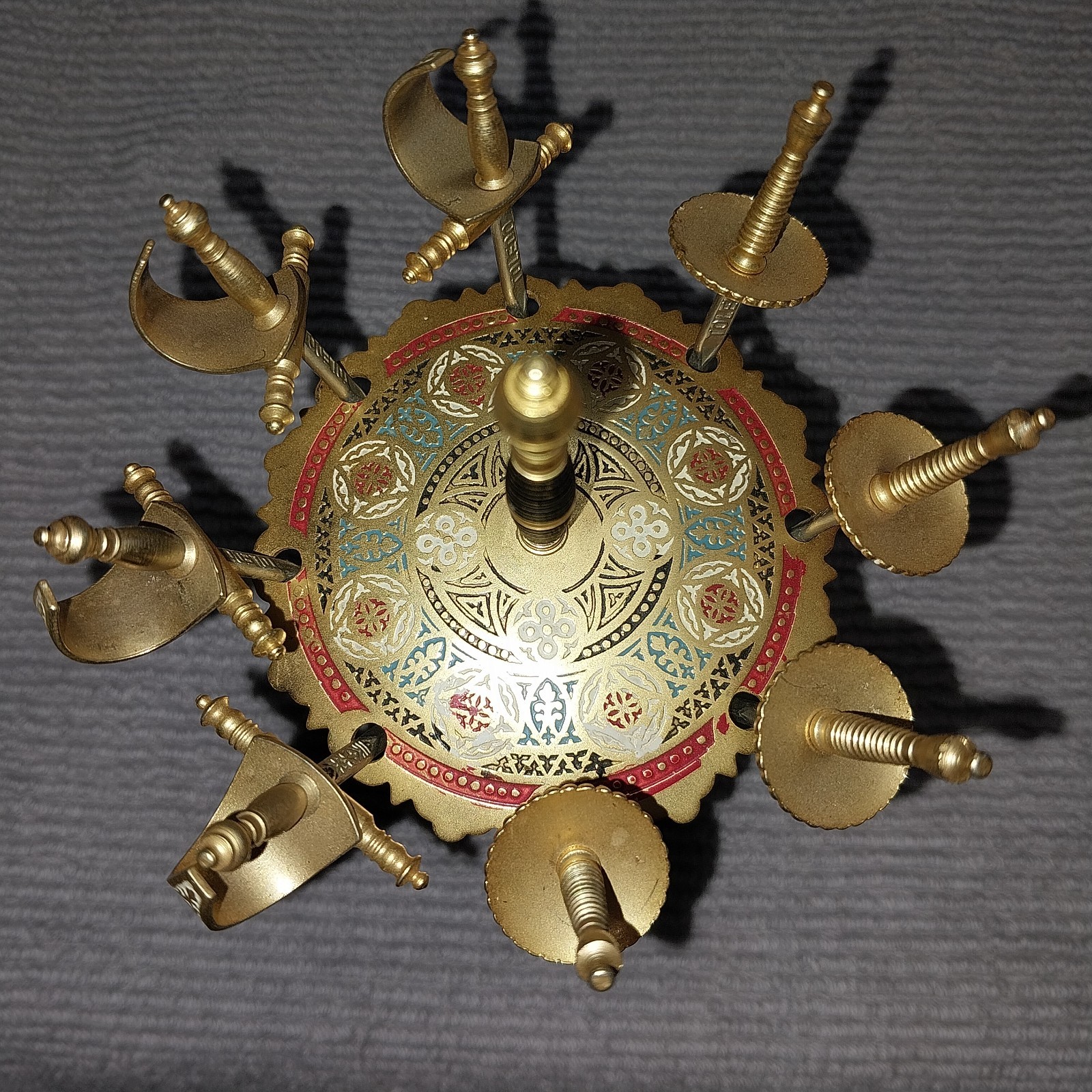 2 Vtg C1960 Stamped Toledo Brass Sword Cocktail Appetizer Picks With Stand Spain