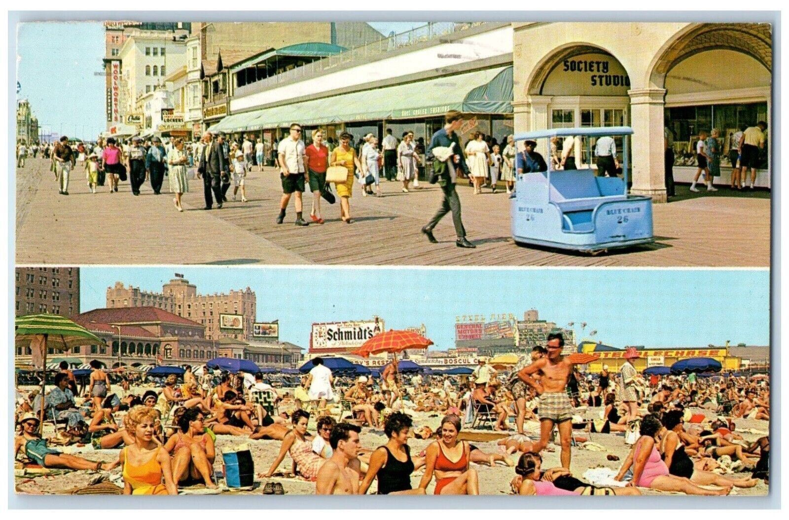 c1950's Belle And Beach Atlantic City New Jersey NJ, Dual View Vintage Postcard