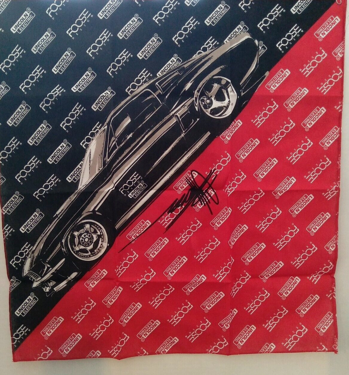 Chip Foose Design - Lincoln Electric- Foose Signed Bandana Mustang Handkerchief Chip Foose Design - Lincoln Electric- Foose Signed Bandana Mustang Handkerchief