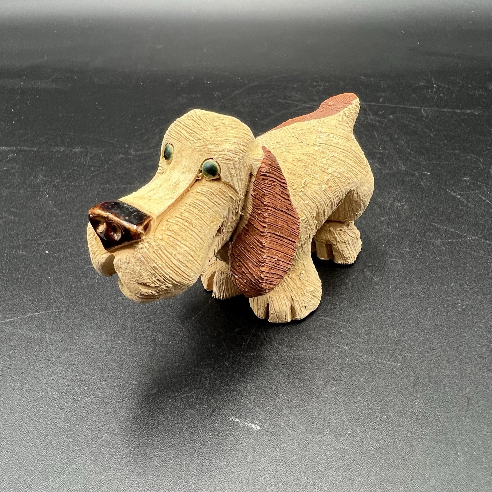 Vtg Artesania Rinconada Basset Hound Dog Figurine Carved Clay Uruguay Signed
