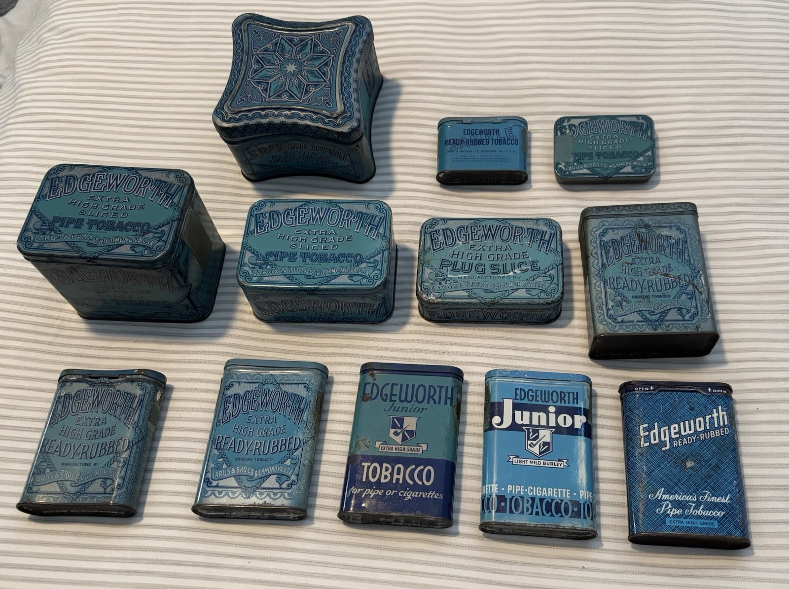 12 Edgeworth Vintage Early Pocket Tins Sample & Junior and Regular All Different