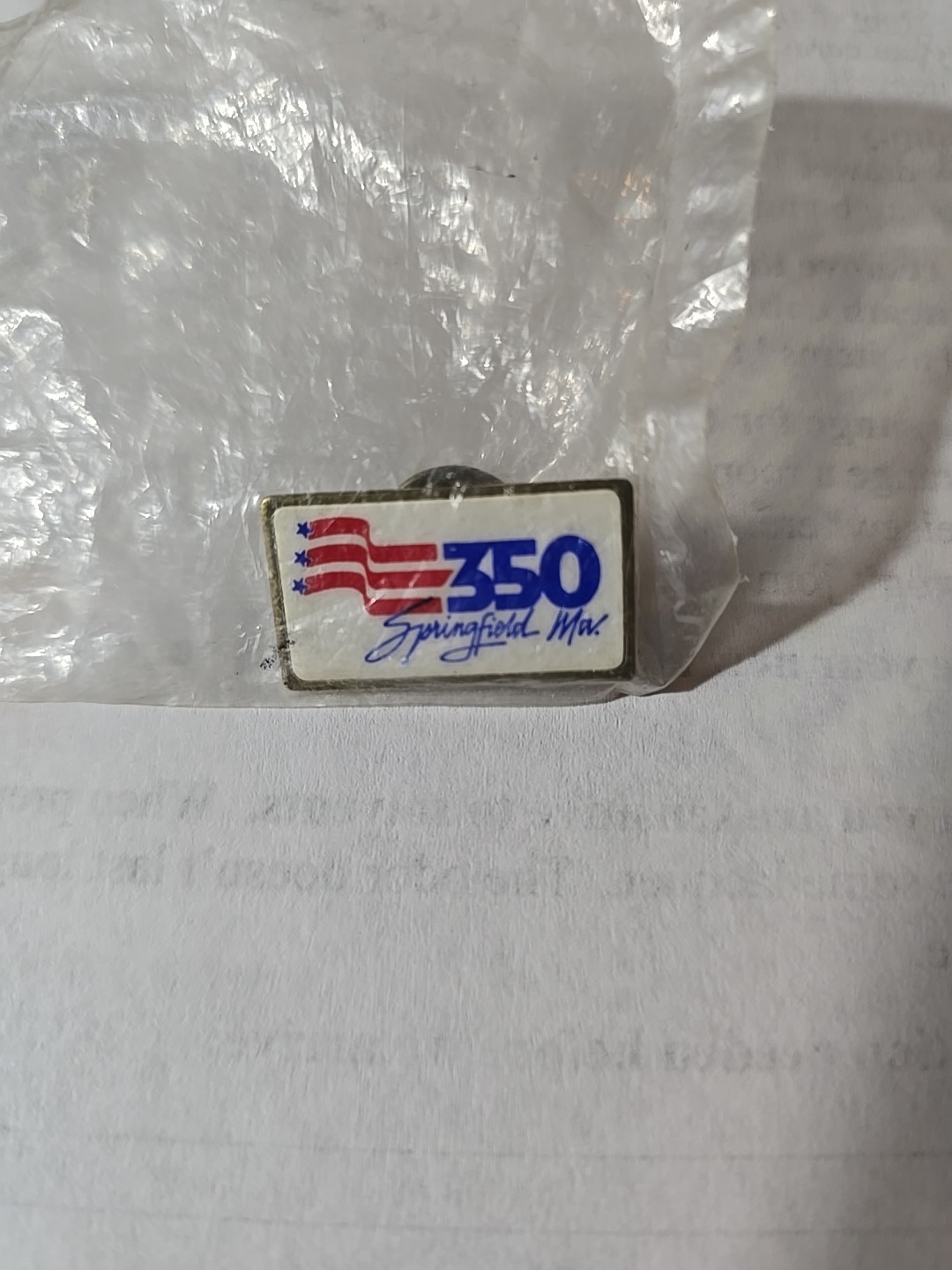 Springfield Massachusetts 350 Years Lapel Pin 1986 Vintage
