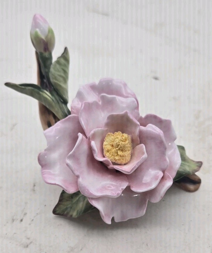 Vintage Gorham Maruri Bone China Pink Flower Rose Bud On Branch Figurine (I1)