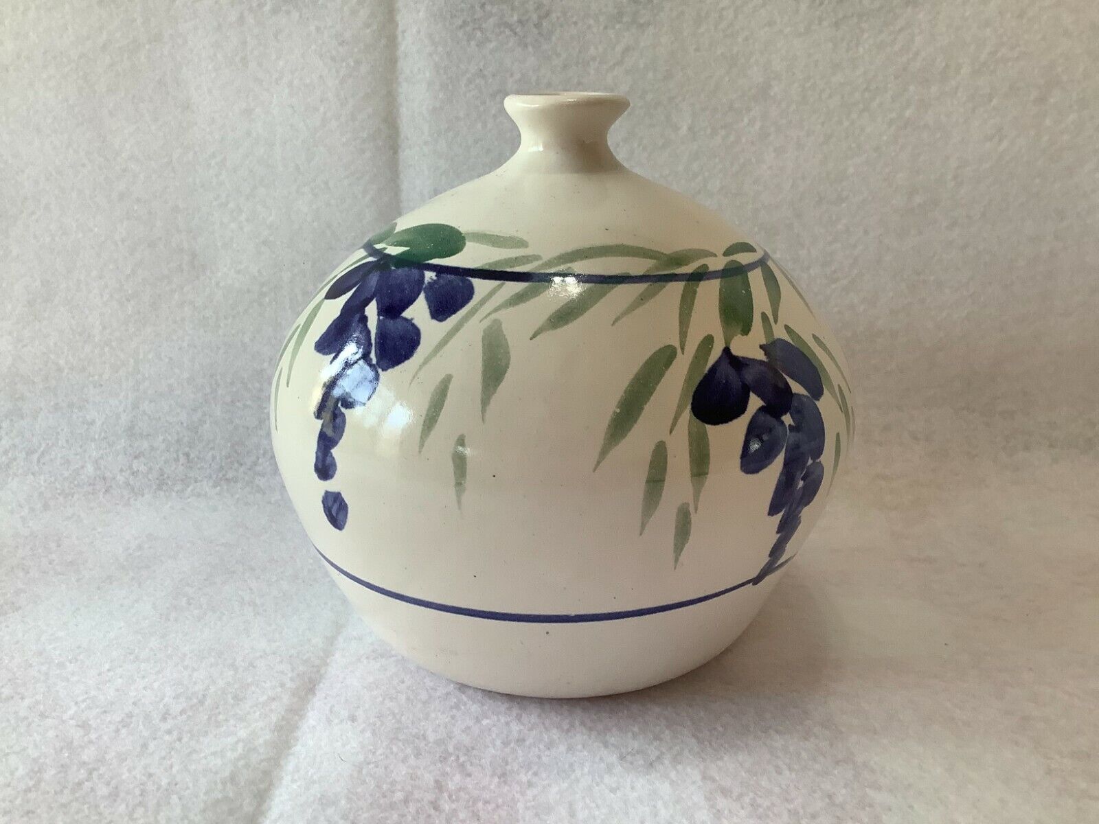 Italian hand Crafted Vase, Grape and Leaf Design, Artist Signed Pottery Decor
