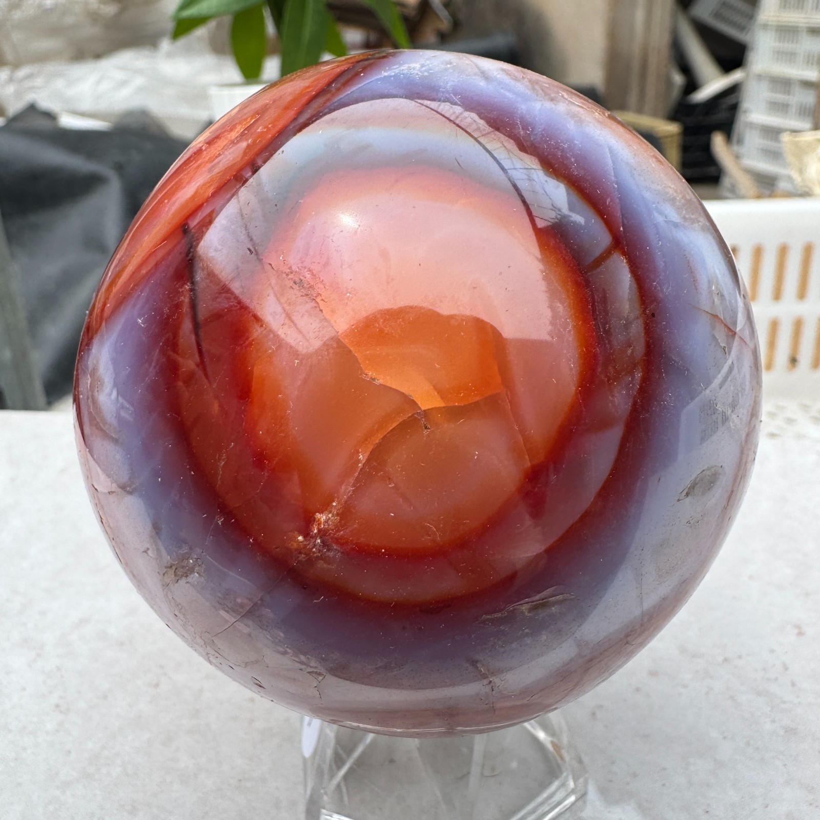 675G Natural red stripe agate sphere Crystal Ball Madagascar mineral