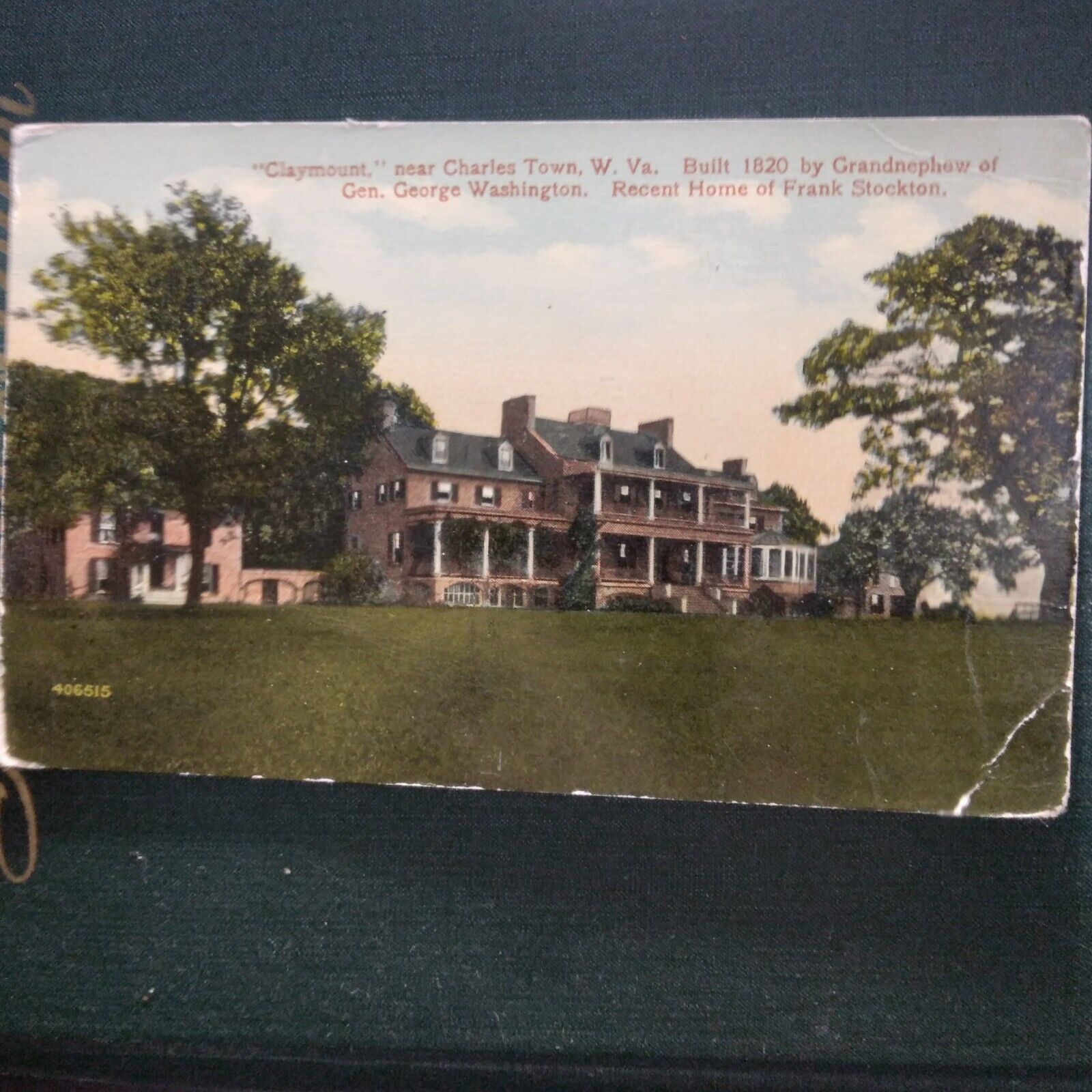 Charlestown WV's Claymont Postcard. Built By Washington's Grand Nephew In 1820.