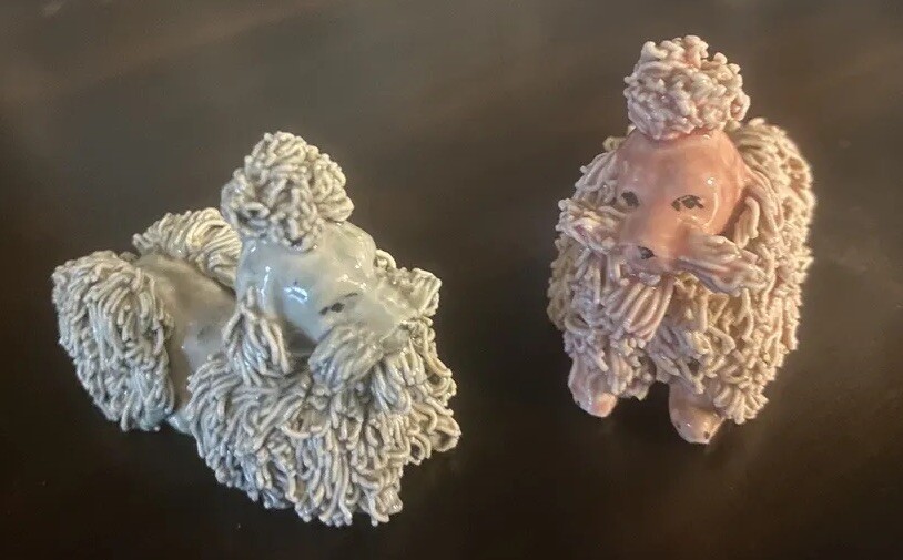 Set Of 2 Vintage Japan Pink And Blue Spaghetti Poodle Figurines