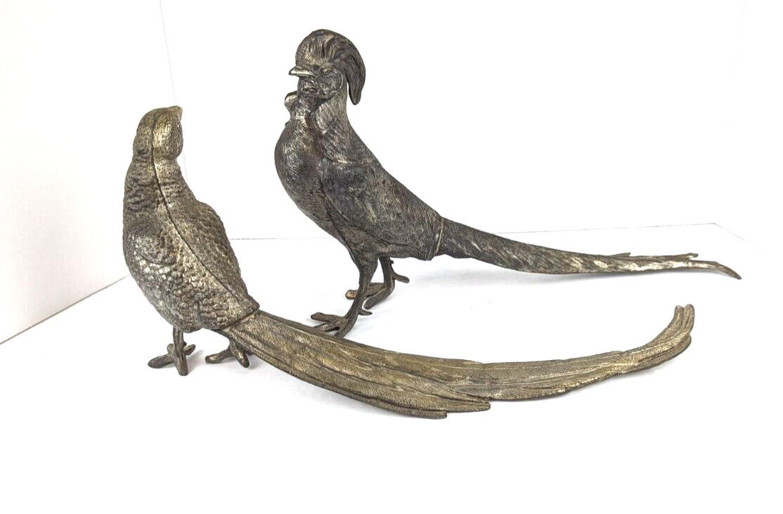 Antique Pr.  Silver Plate Pheasant Sculpture Figures 1890-1920 P.N.C.W. 15\