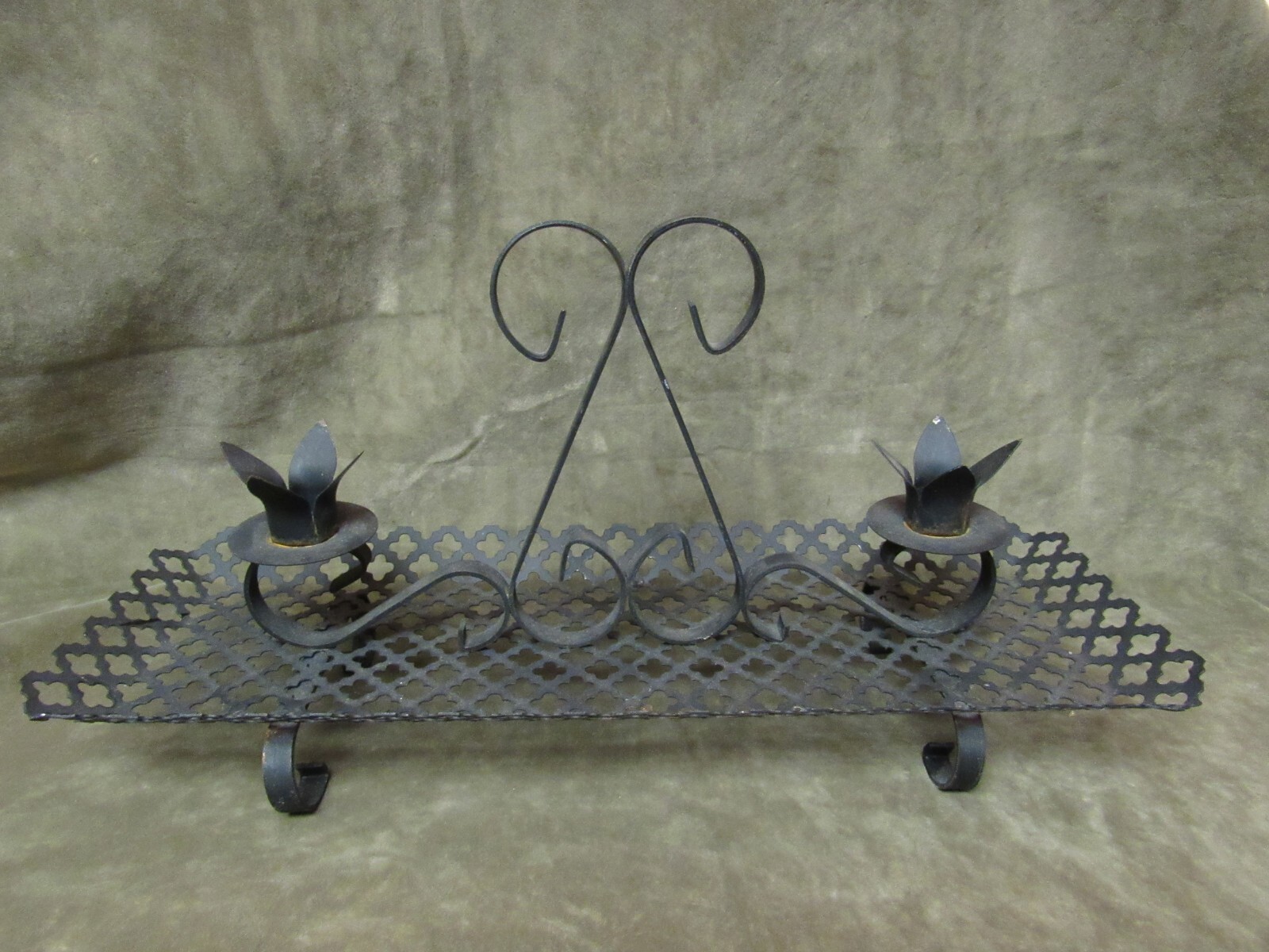 Circa 1950's Mid Century Quatrefoil Metal Mesh double Candleholder Centerpiece
