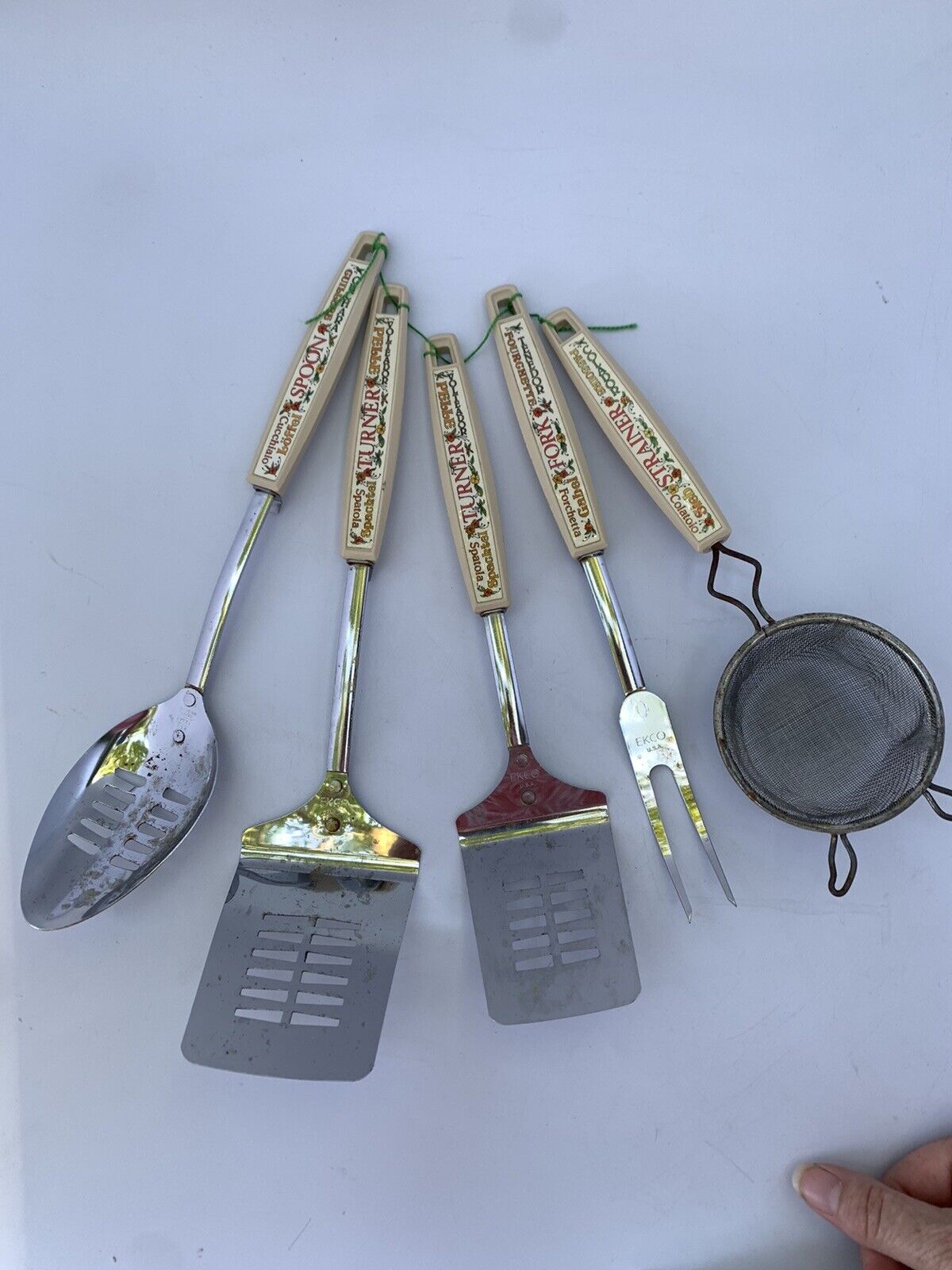 Lot of 5 Vintage Ekco Utensils Slotted Spoon 2 spatulas Fork Strainer