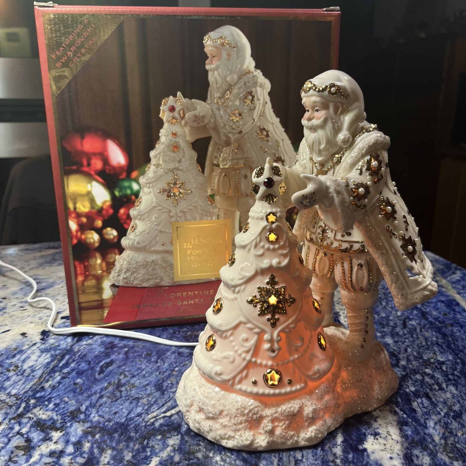 2003 Lenox Florentine & Pearl Jeweled Santa w/ Lit Tree NIB; Swarovski crystal 2003 Lenox Florentine & Pearl Jeweled Santa w/ Lit Tree NIB; Swarovski crystal