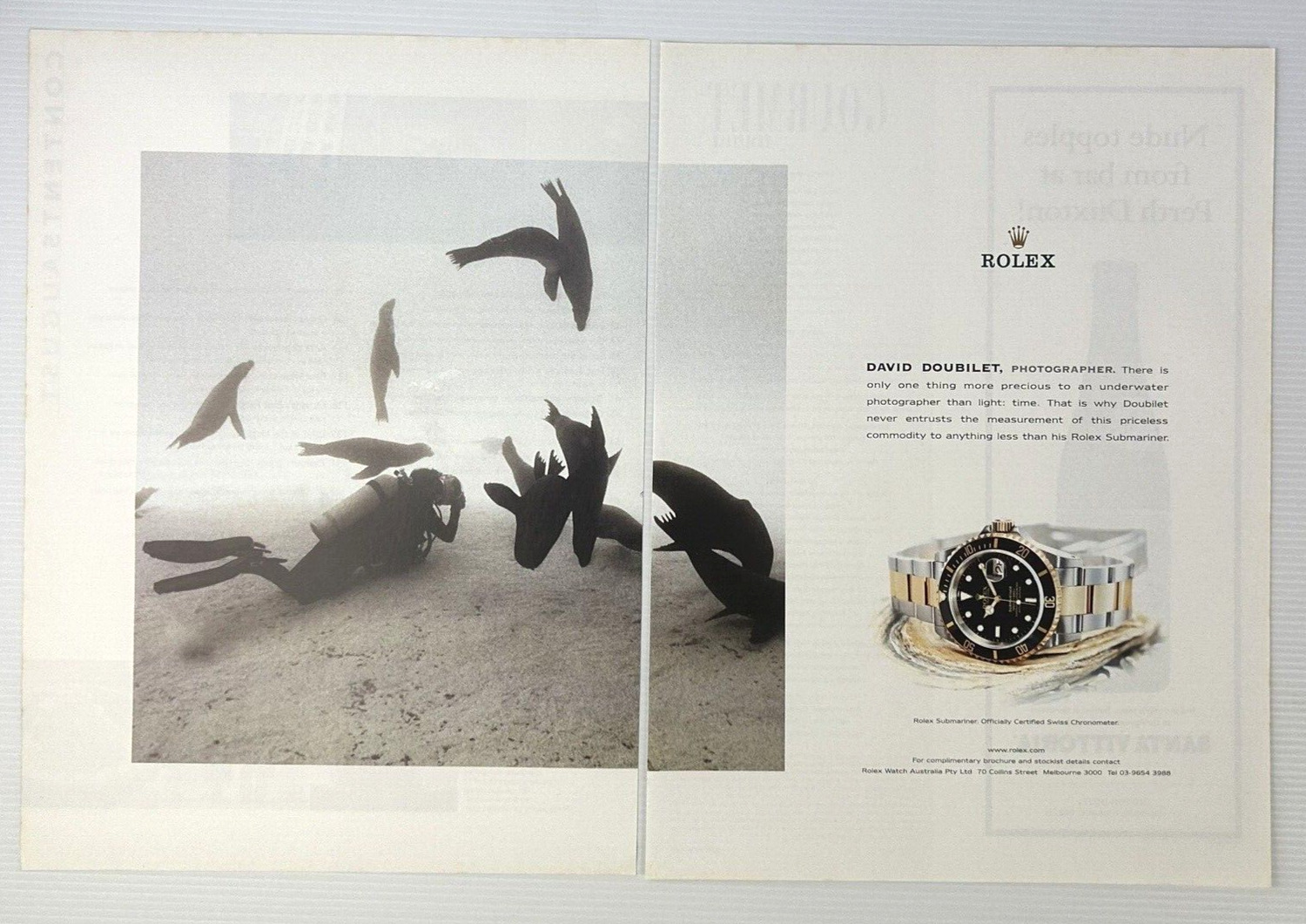 ROLEX Submariner 2-Page PRINT AD David Doubilet Original Magazine 2000 ADVERT