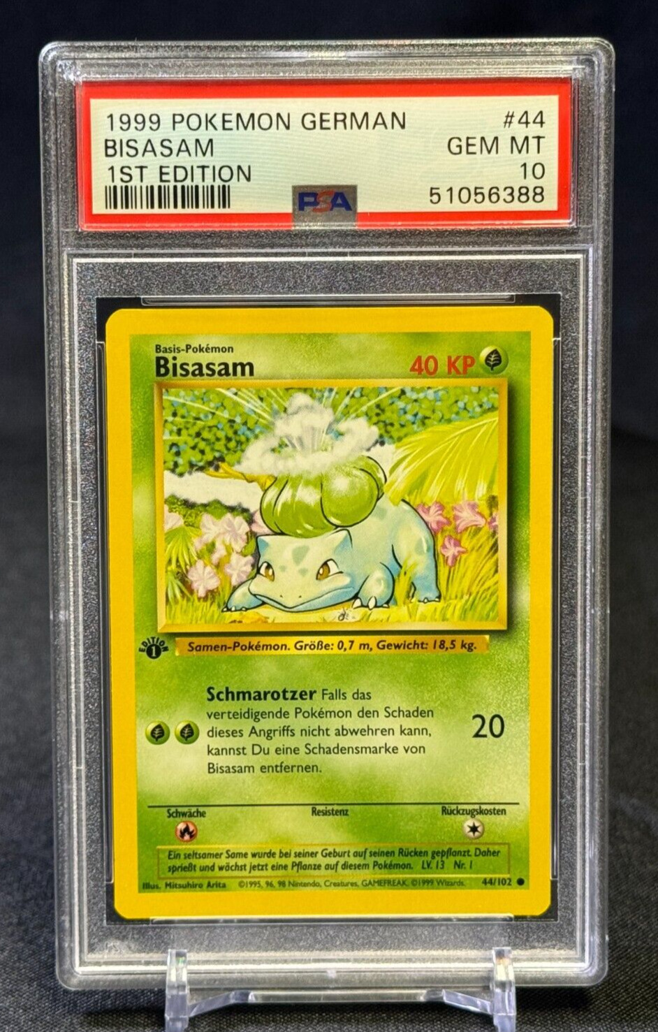 Bulbasaur Bisasam 1999 Pokemon German Base Set 1st Ed. #44/102 PSA 10 GEM MINT