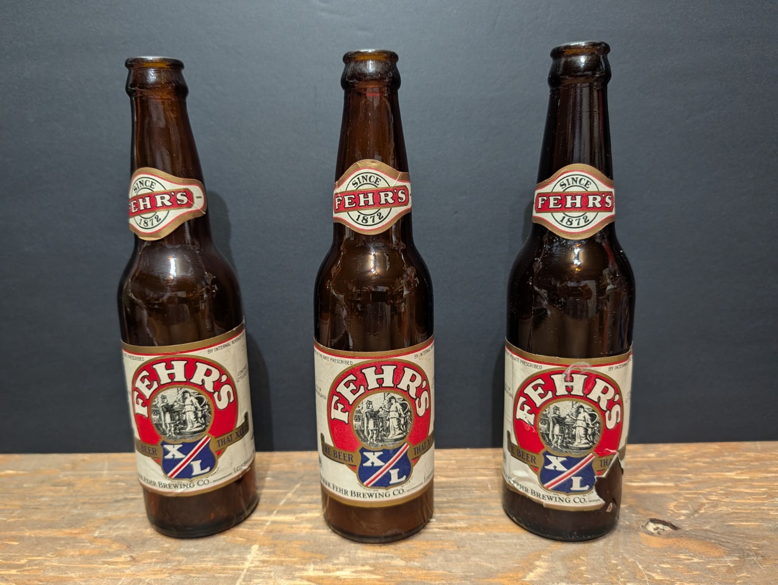 Vtg FEHR\'S XL  Beer Bottles Lot Of 3 Louisville KY Brewing Company 