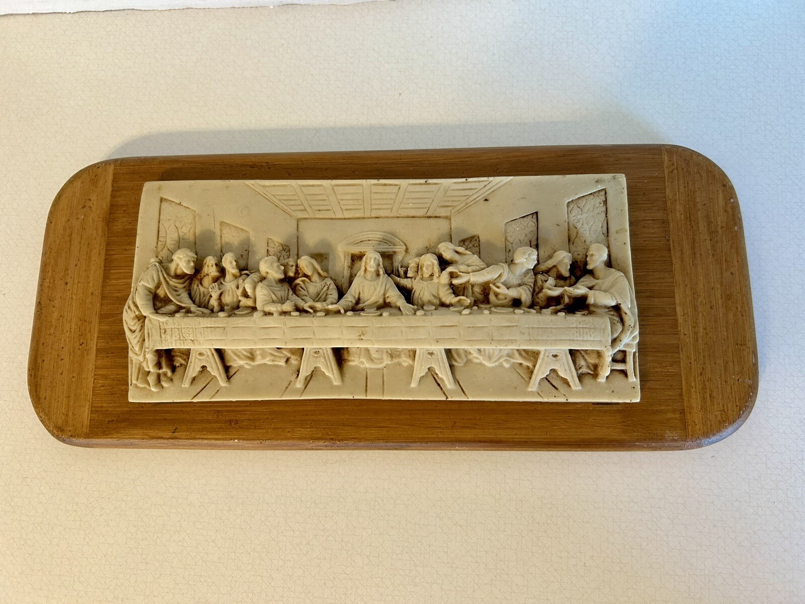Genuine Incolay Stone Last Supper Plaque On Wood 14 X 6” Vintage EUC Genuine Incolay Stone Last Supper Plaque On Wood 14 X 6” Vintage EUC