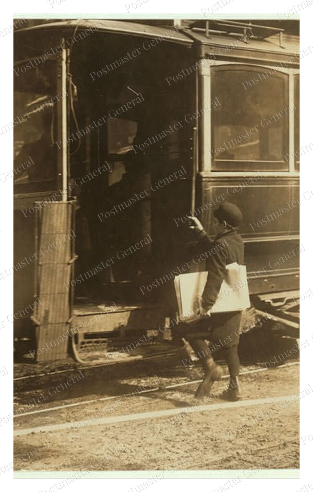 Buffalo New York Newsboy Streetcar Standard Postcard COPY RPPC