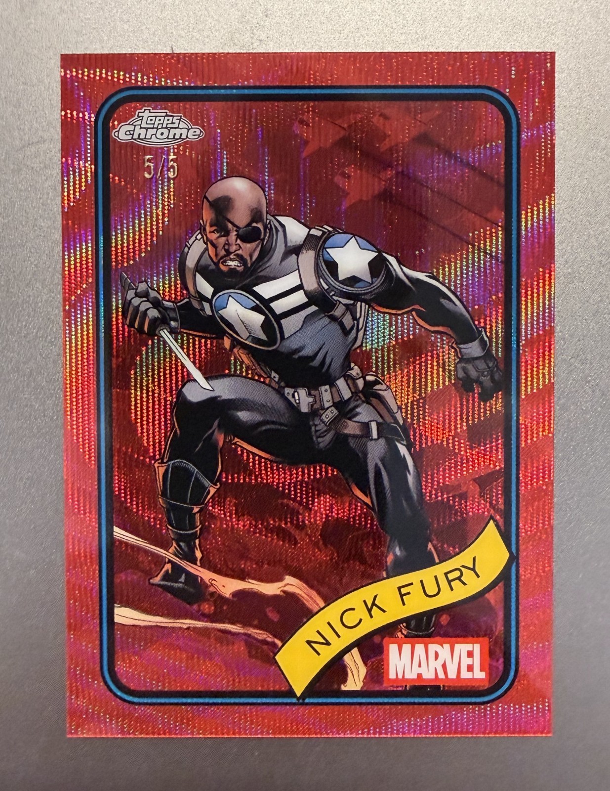 2025 Topps Chrome Marvel Nick Fury Red Wave Refractor #/5