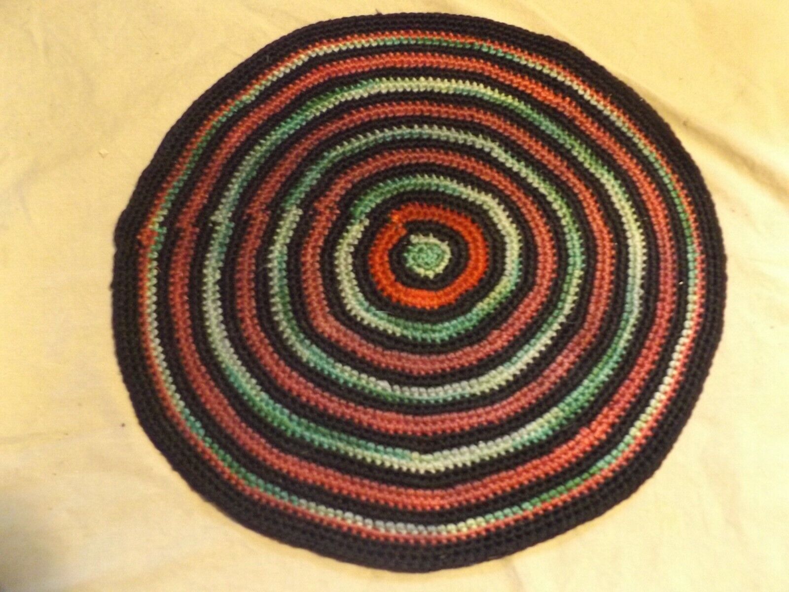 Antique Textiles Folk Art Hand Crocheted Seat Pad Trivet Placemat Dollhouse Rug 