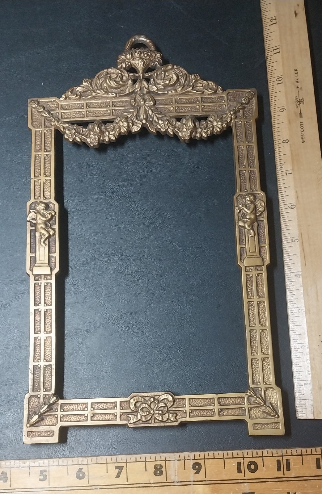 Antique Solid Ornate Brass Picture Frame, Holiday/ Christmas Themed