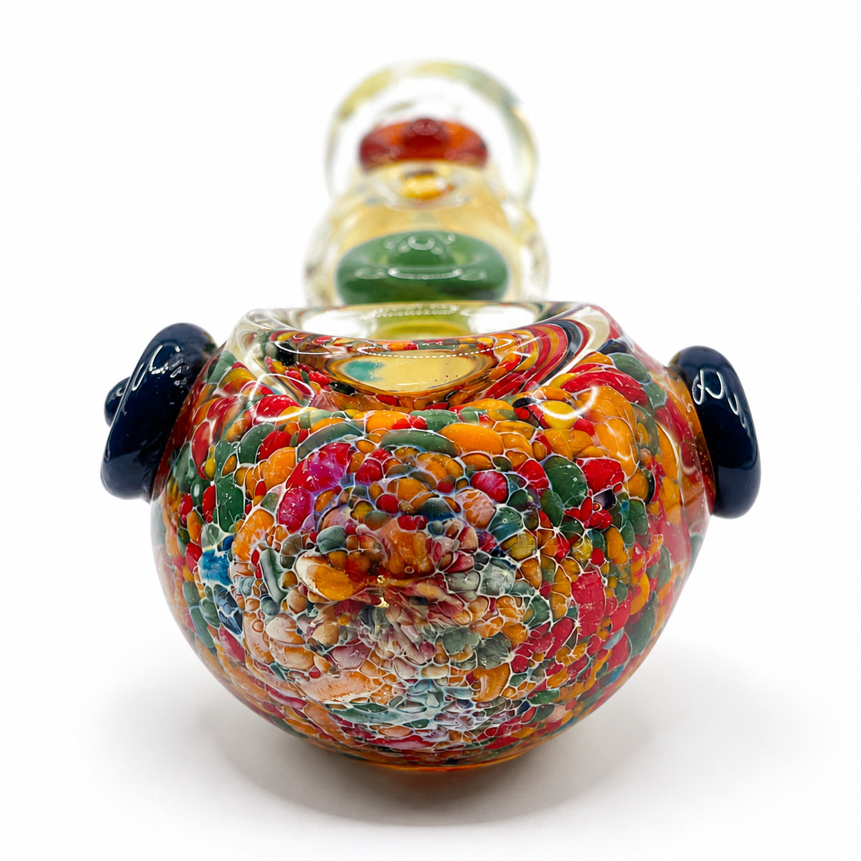 Picasso Clear Fumed Glass Spoon Pipe with Color Dot Accents - 5 Inch Picasso Clear Fumed Glass Spoon Pipe with Color Dot Accents - 5 Inch