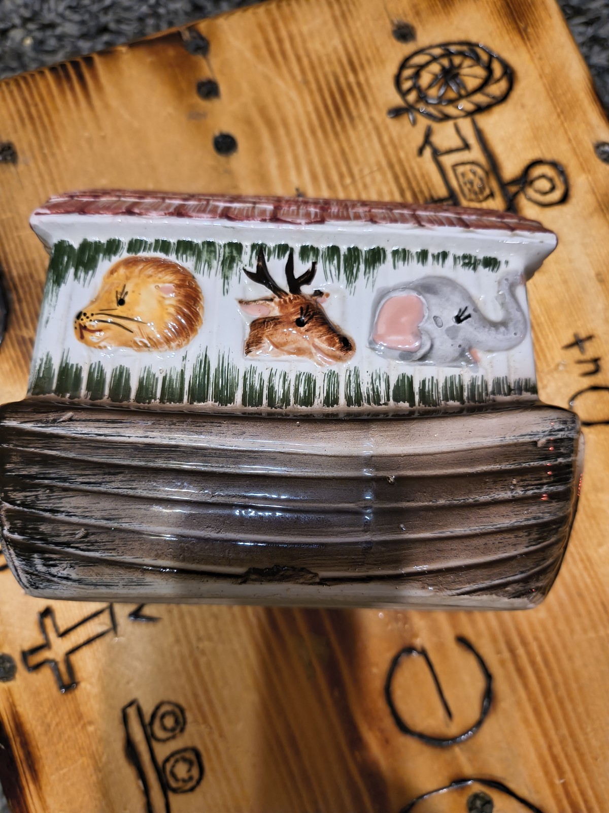 Vtge 1940’s Sierra Vista Starnes Noahs Ark Ceramic Coin Jar-Japan-Hand Painted