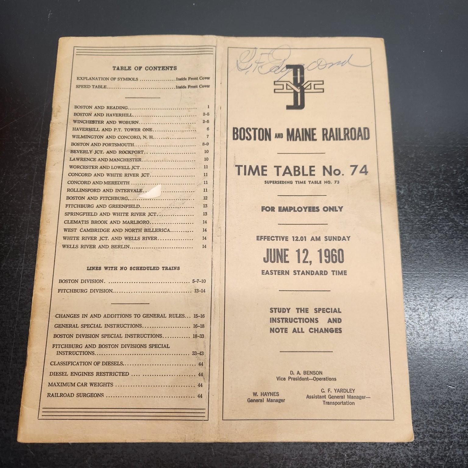 1960 Boston & Maine Railroad Employee Time Table No. 74 New England Train 1960 Boston & Maine Railroad Employee Time Table No. 74 New England Train