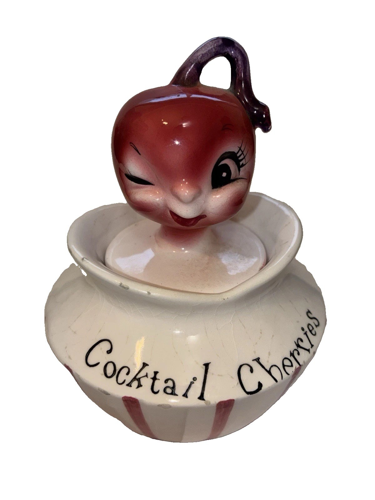 Ultra Rate Vintage Lefton Cocktail Cherries Jar Container Server