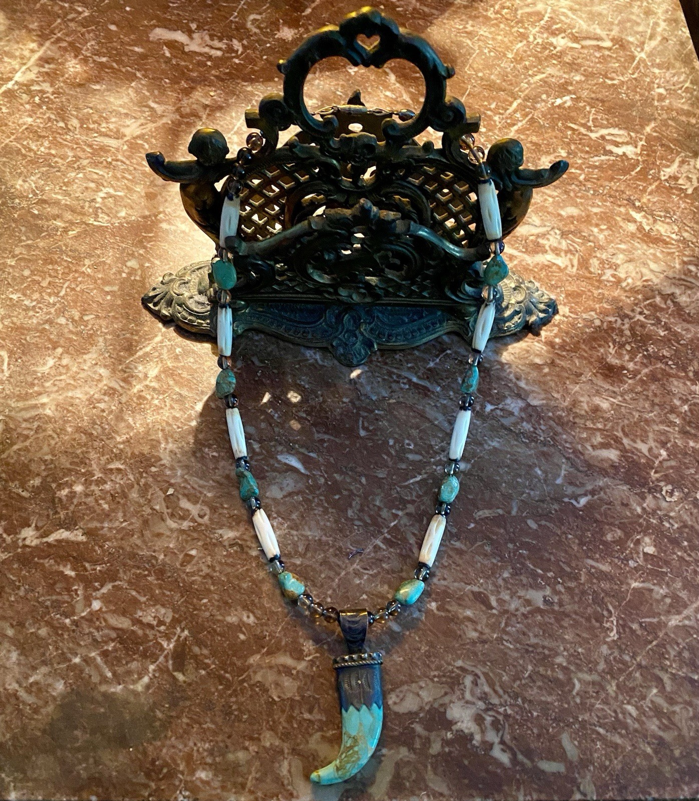 Vintage Necklace Kingman Turquoise, Silver, Native American Indian Navajo Rare