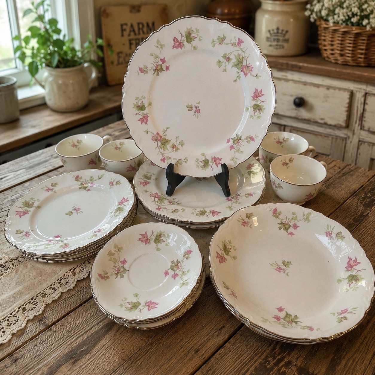 Vintage Homer Laughlin Maple Leaf Dinnerware Service For 4 - 19 Pcs - c1950s