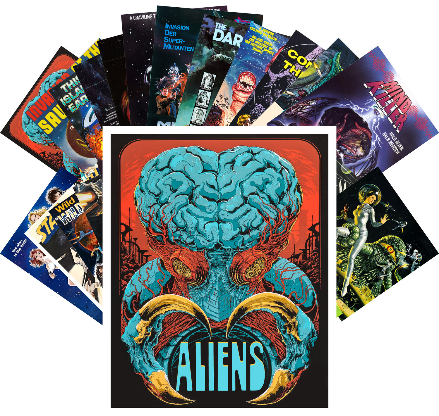 Postcard Pack (24 pcs) Aliens Vintage Trash Sci-Fi Horror Movie Posters CC1078