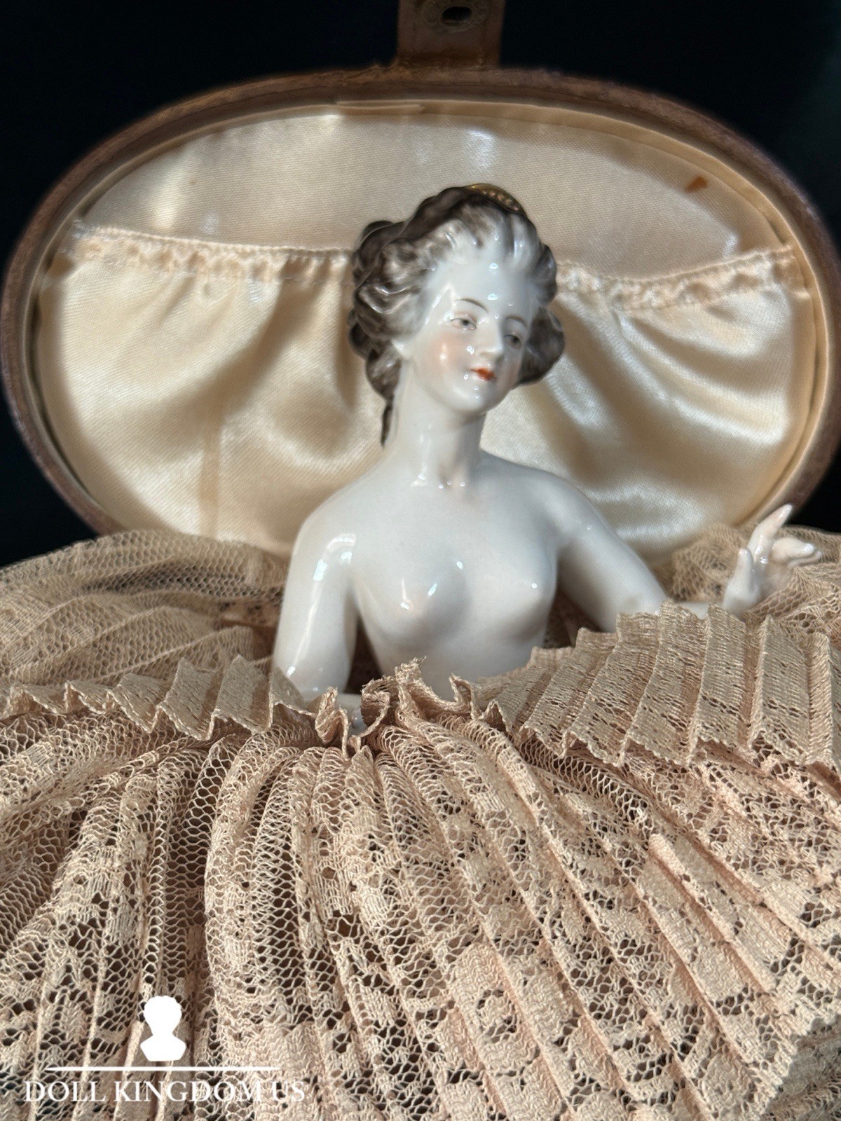 Antique German Porcelain Volkstedt Rudolstadt Half Doll Pin Cushion