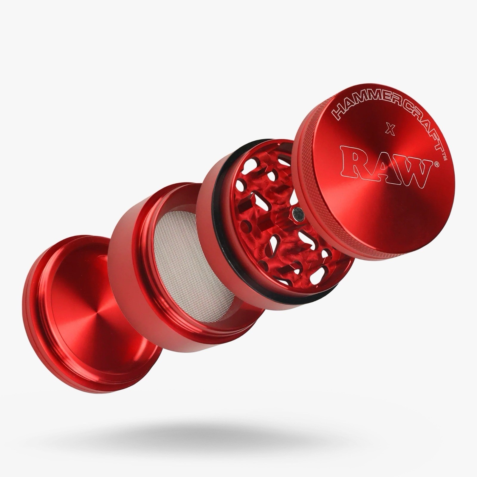 RAW x Hammercraft Four Piece Aluminum Grinder - Red *USA* RAW x Hammercraft Four Piece Aluminum Grinder - Red *USA*