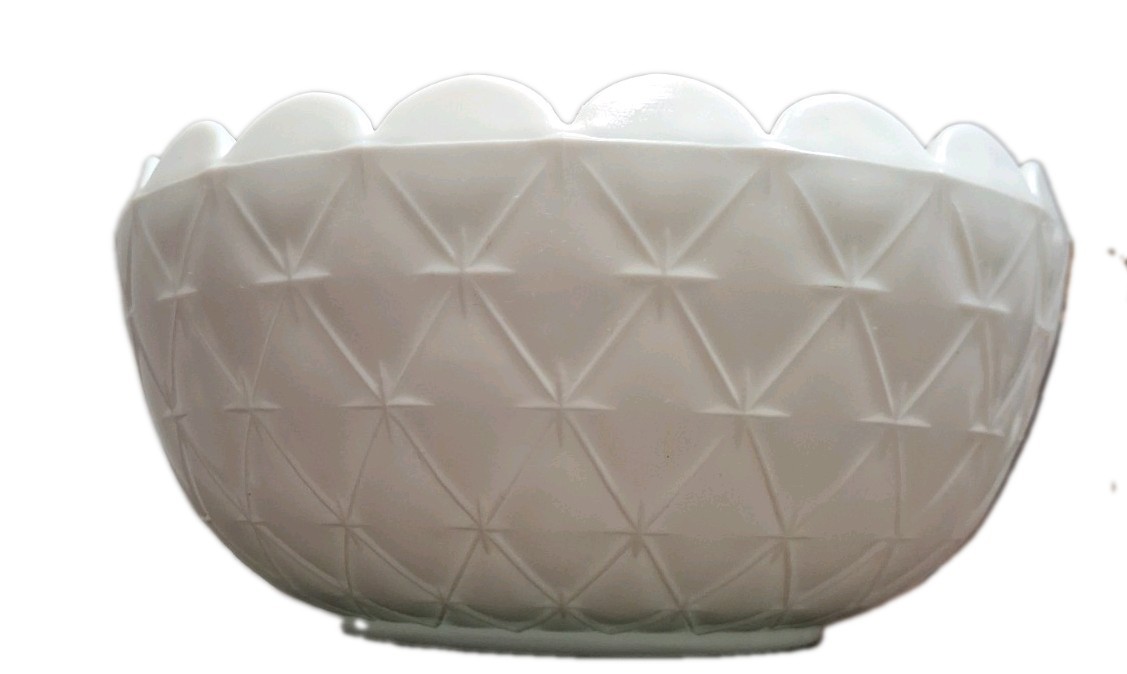Milk Glass Serving Bowl Vegetable Quilted Star 8\