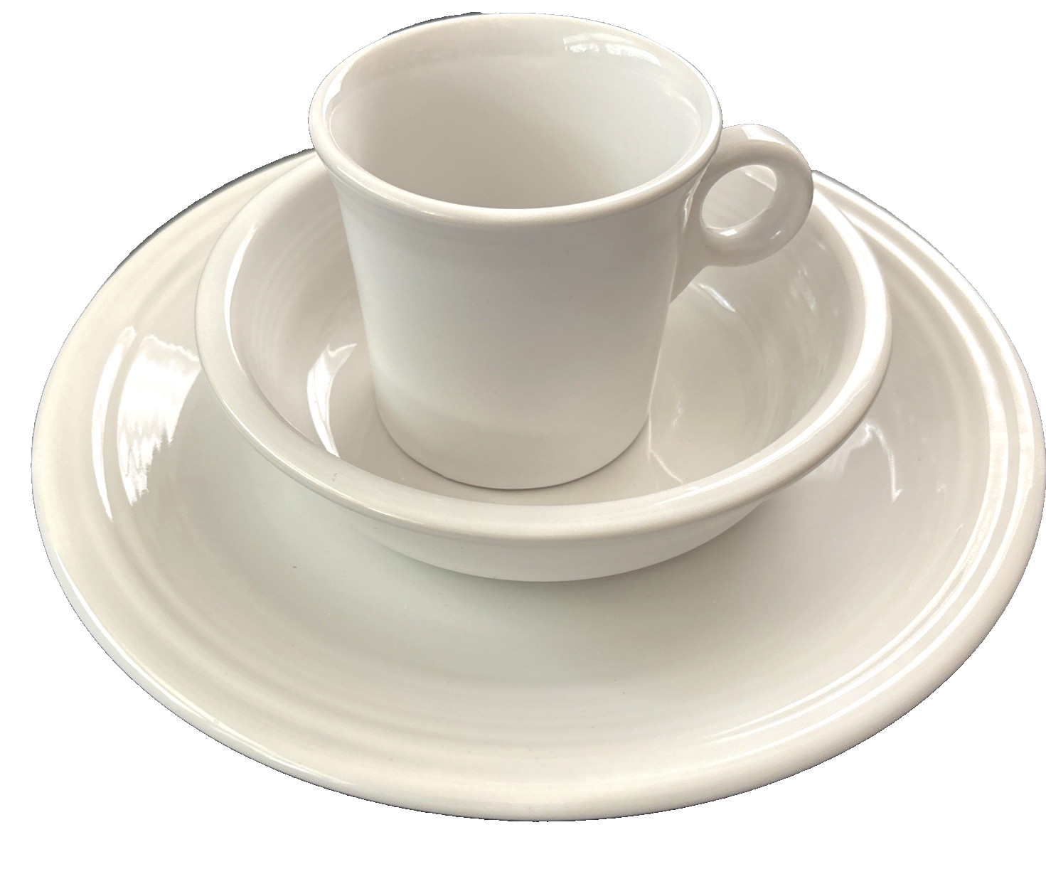 Fiesta ware Homer Laughlin 3pc Dinner Pl, Bowl & Mug Place Setting White NEW