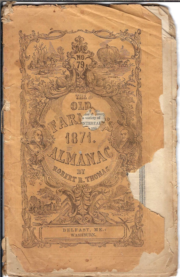 The Old Farmer\'s Almanac 1871 by Robert B. Thomas Washburn\'s, Belfast, Maine