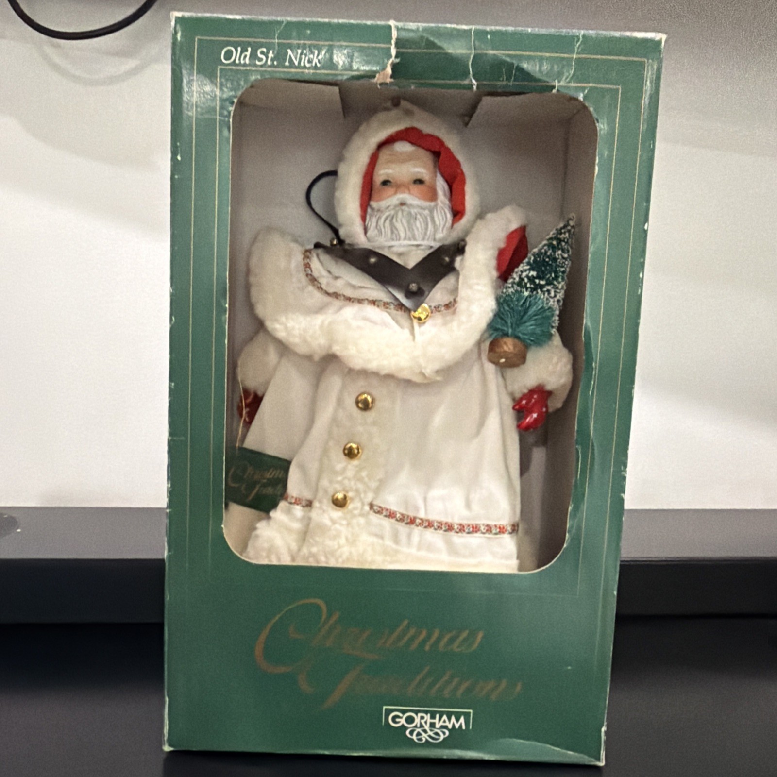 1988 Gorham Old St NICK TABLE  Top SANTA  FIGURINE WHITE OUTFIT Christmas  NEW