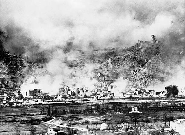 The ruins of Cassino minutes after heavy bombing in an Allied air - Old Photo