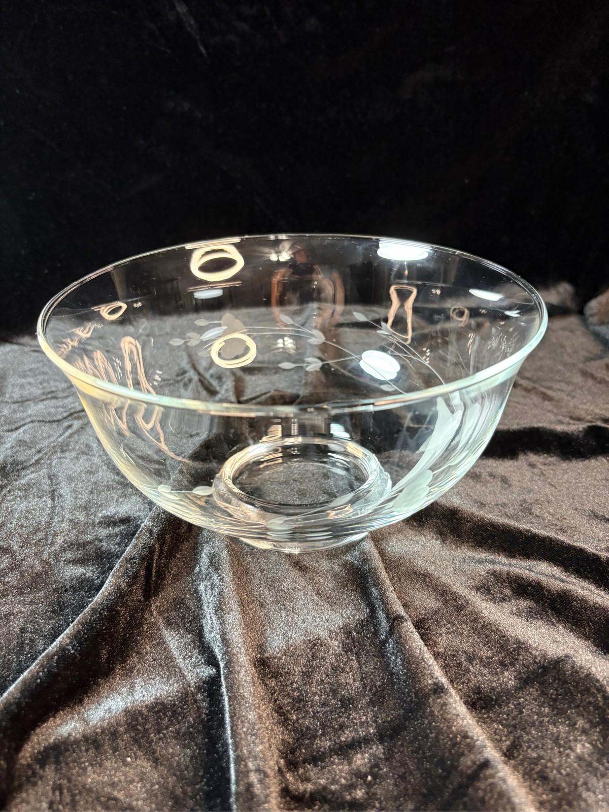 Princess House Heritage Crystal Serving Bowl Etched Floral Pattern 8”