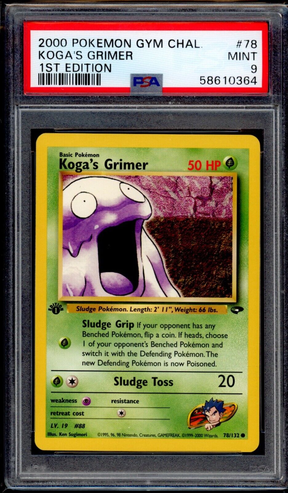 PSA 9 Koga's Grimer 1st Edition 2000 Pokemon Card 78/132 Gym Challenge