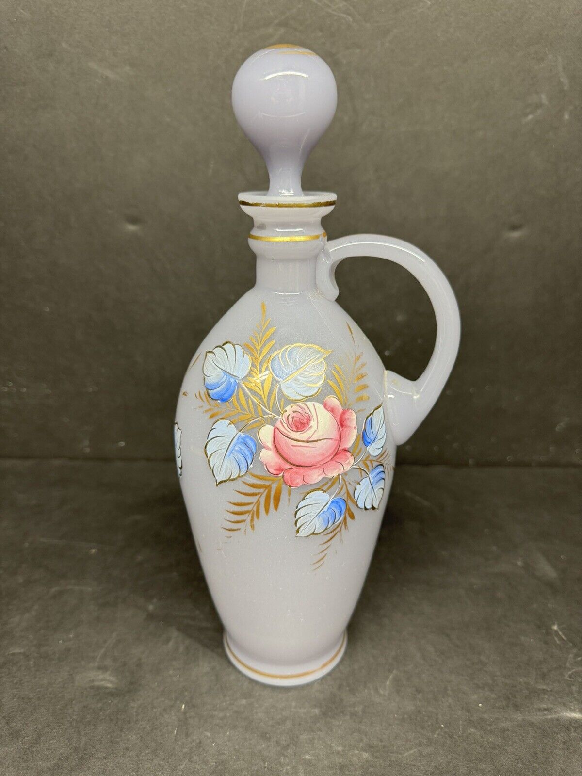 Vintage Purple Hand Painted Decanter Glass Vase Read Description
