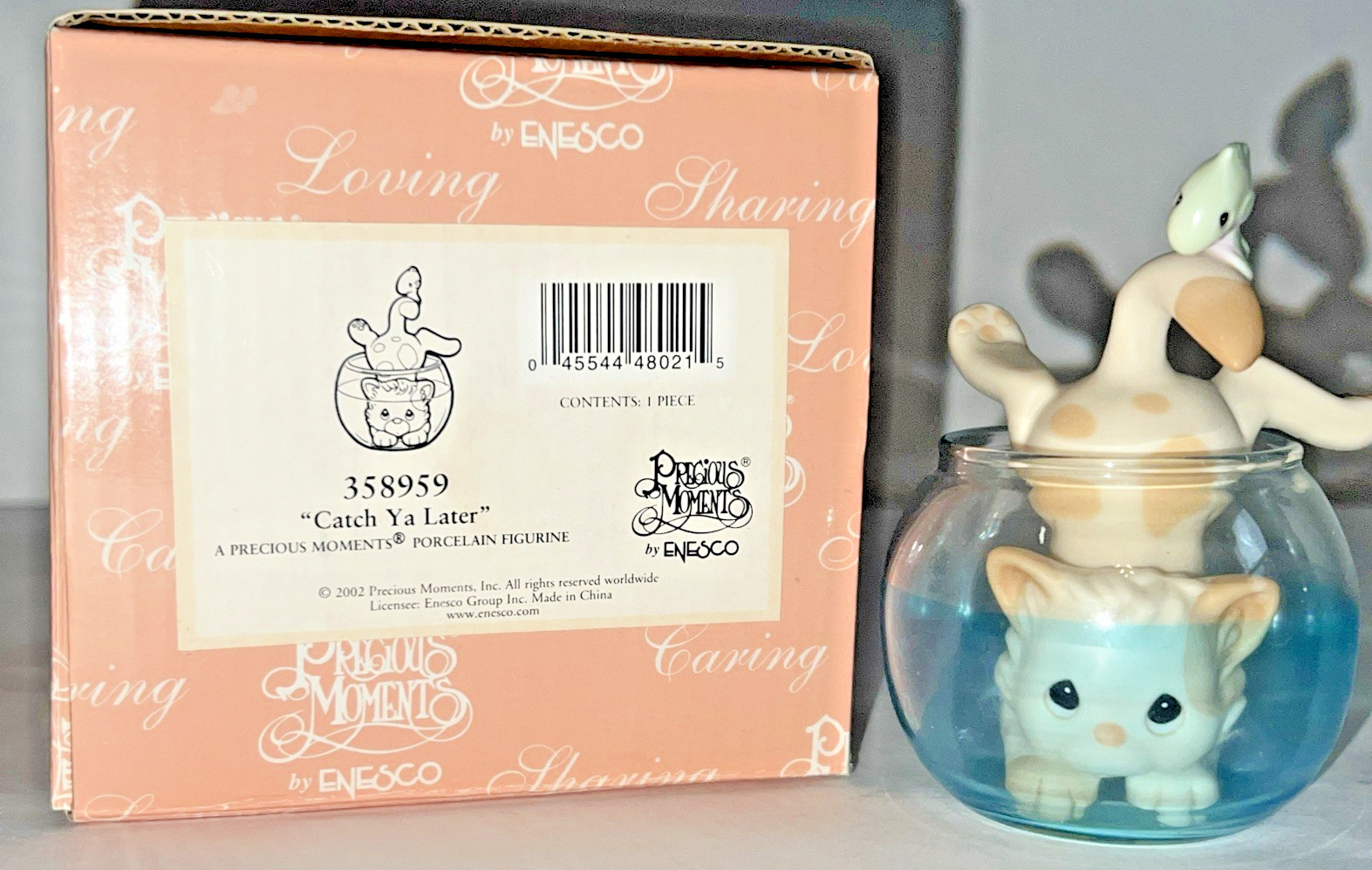 Vintage Precious Moments 358959. Catch Ya Later 2002 Cat With Fish In A Bowl