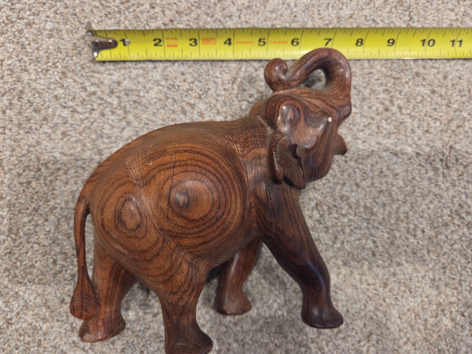 Vintage Hand Carved Wooden Elephant Statue Solid Wood 7 x 7 #S156