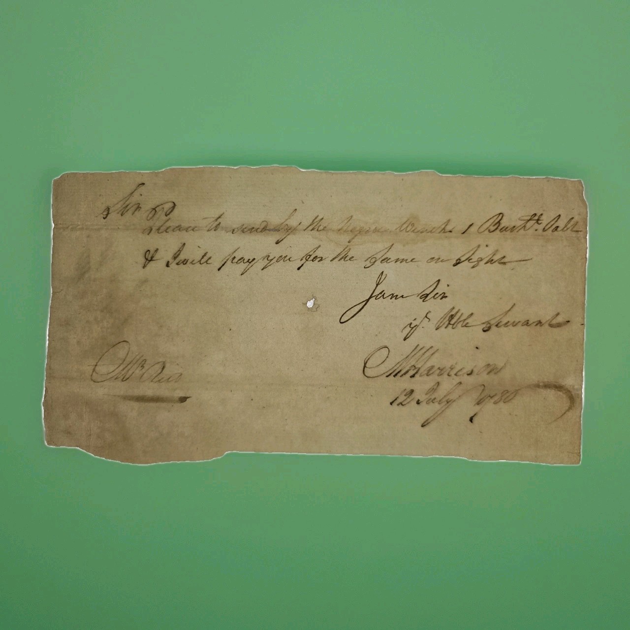 1780 Rev War Note to Mr. Reid Signed M. Harrison, Enslaved Couriers, GR Paper