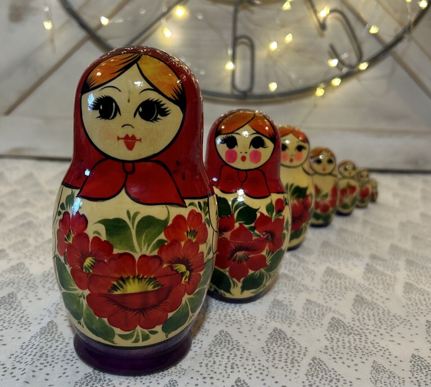 Traditional Poppy Flower Russian Nesting Doll - 7 Pce Red Head Girls